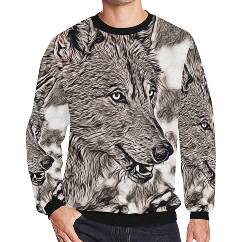 Rustic Style - Wolf 2 by JamColors Men's Oversized Fleece Crew Sweatshirt (Model H18)