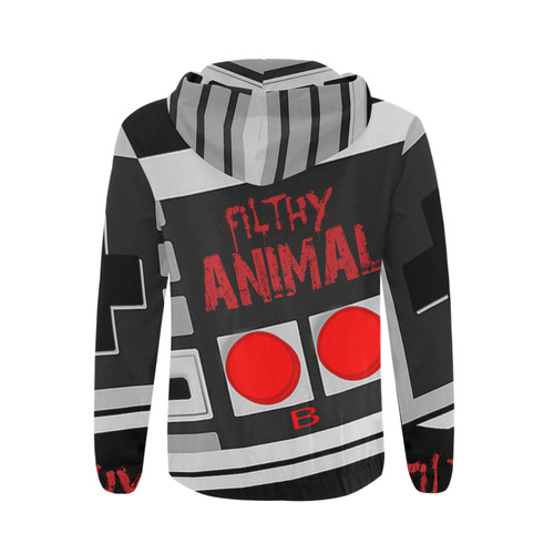 Plus Size AOP Zip Hoodie Filthy Controller All Over Print Full Zip Hoodie for Men/Large Size (Model H14)
