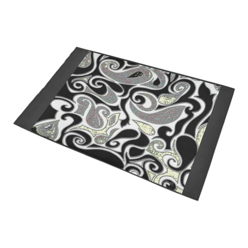 wacky retro abstract swirl in black and white Bath Rug 20''x 32''