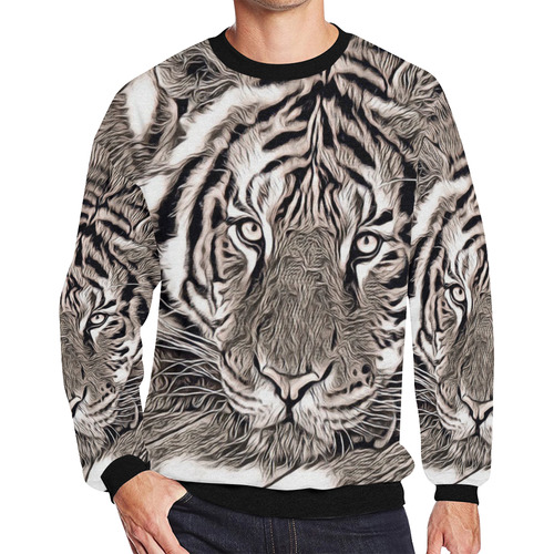 Rustic Style - Tiger by JamColors Men's Oversized Fleece Crew Sweatshirt (Model H18)