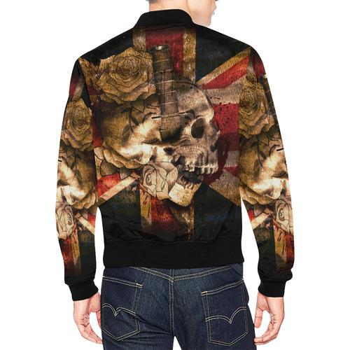 Grunge Skull and British Flag All Over Print Bomber Jacket for Men (Model H19)