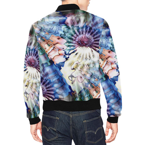 Magic Waves Ripples Blue Lilac Cream All Over Print Bomber Jacket for Men (Model H19)
