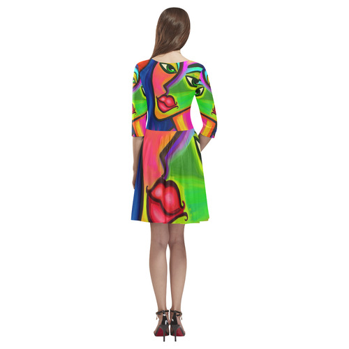 Abstract Fauvist Female Portrait Tethys Half-Sleeve Skater Dress(Model D20)