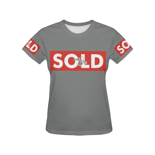 Womens T-Shirt Grey Red Sold Real Estate Sign House Keys All Over Print T-Shirt for Women (USA Size) (Model T40)