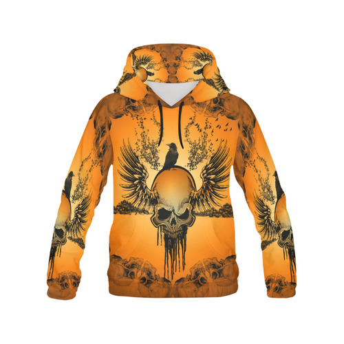 Amazing skull with crow All Over Print Hoodie for Men/Large Size (USA Size) (Model H13)