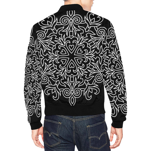 Symbol Ornaments Lily Heart Mandala White All Over Print Bomber Jacket for Men (Model H19)