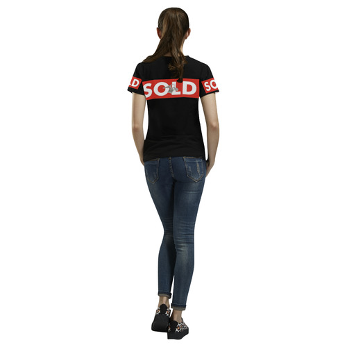 Womens T-Shirt Black Red Sold Real Estate Sign House Keys All Over Print T-Shirt for Women (USA Size) (Model T40)