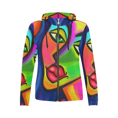 Abstract Fauvist Female Portrait All Over Print Full Zip Hoodie for Women (Model H14)