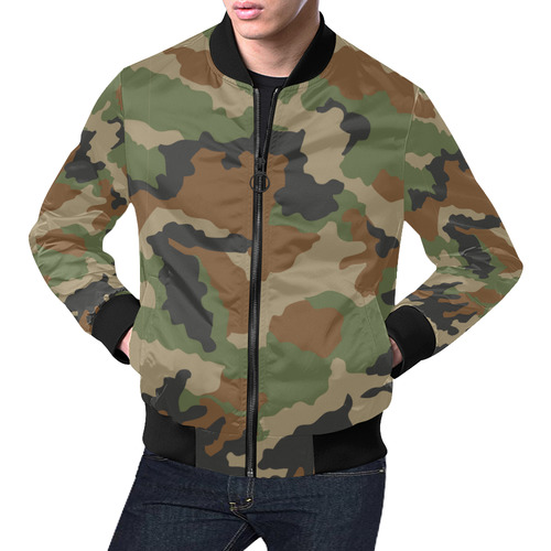 woodland camouflage pattern All Over Print Bomber Jacket for Men (Model H19)