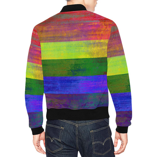 Rainbow Flag Colored Stripes Dark Grunge All Over Print Bomber Jacket for Men (Model H19)