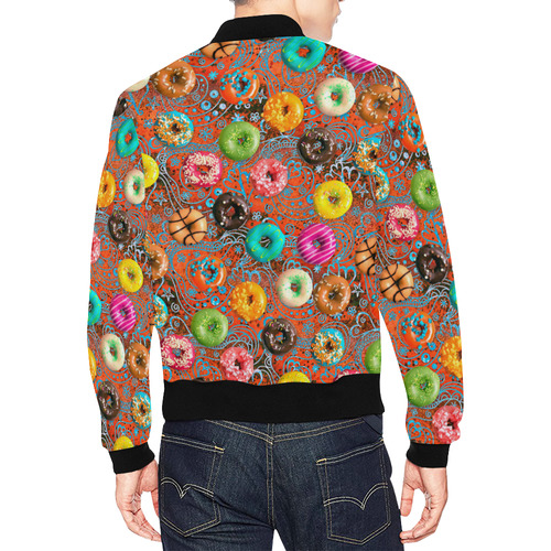 Colorful Yummy Donuts Hearts Ornaments Pattern All Over Print Bomber Jacket for Men (Model H19)