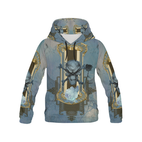 The blue skull with crow All Over Print Hoodie for Men/Large Size (USA Size) (Model H13)