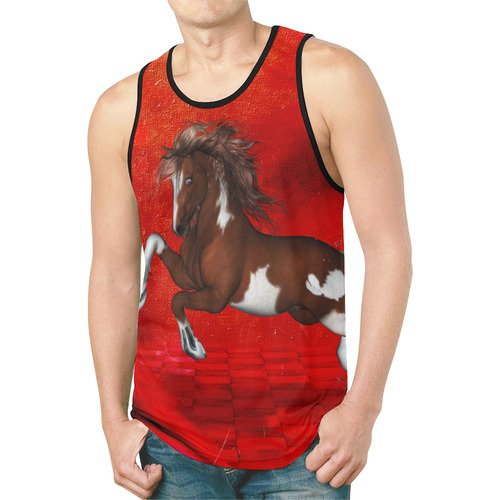 Wild horse on red background New All Over Print Tank Top for Men (Model T46)