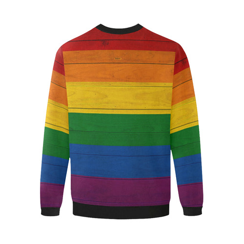 Rainbow Flag Colored Stripes Wood Men's Oversized Fleece Crew Sweatshirt (Model H18)