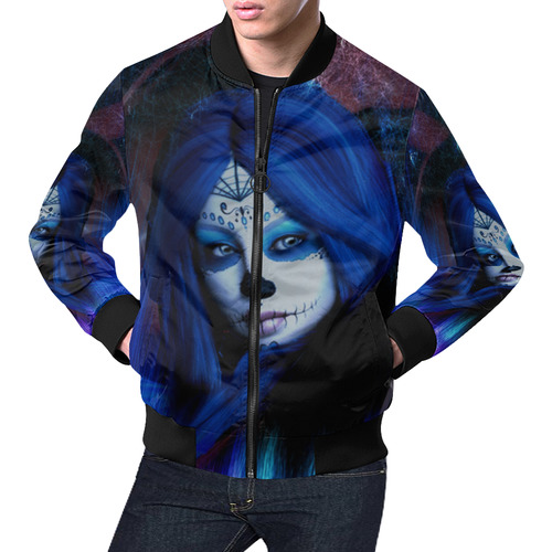 Sugar Skull Girl All Over Print Bomber Jacket for Men (Model H19)