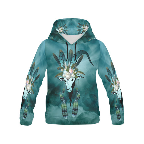 The billy goat with feathers and flowers All Over Print Hoodie for Men/Large Size (USA Size) (Model H13)
