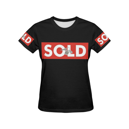 Womens T-Shirt Black Red Sold Real Estate Sign House Keys All Over Print T-Shirt for Women (USA Size) (Model T40)