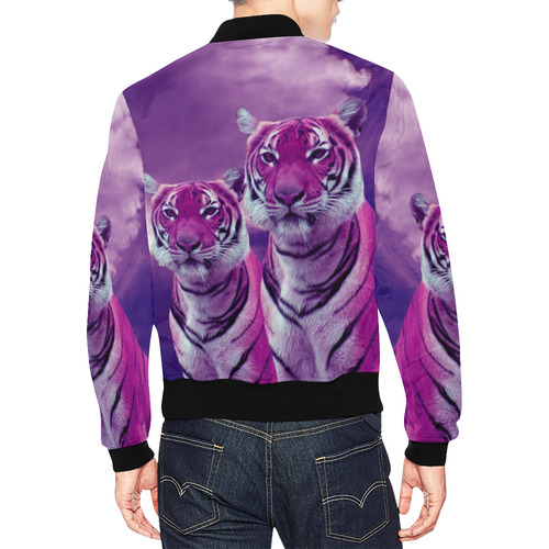 Purple Tiger All Over Print Bomber Jacket for Men (Model H19)