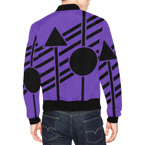 Black Geometric Art Stripes Triangle Dot All Over Print Bomber Jacket for Men (Model H19)