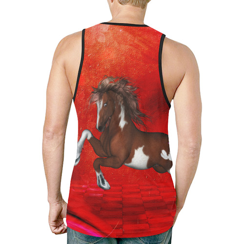 Wild horse on red background New All Over Print Tank Top for Men (Model T46)