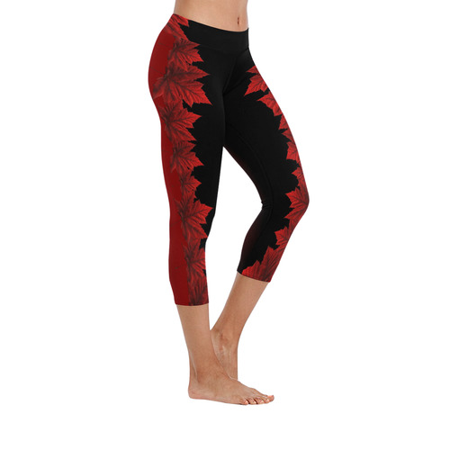 Canada Maple Leaf Capri Pants Women's Low Rise Capri Leggings (Invisible Stitch) (Model L08)