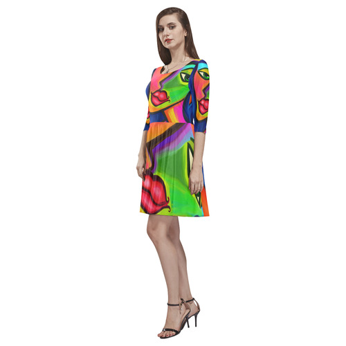 Abstract Fauvist Female Portrait Tethys Half-Sleeve Skater Dress(Model D20)