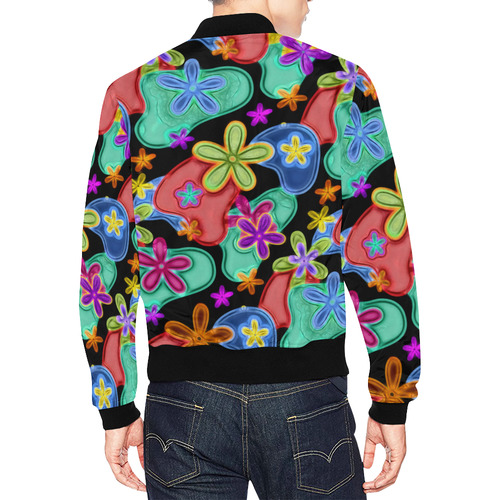 Colorful Retro Flowers Fractalius Pattern All Over Print Bomber Jacket for Men (Model H19)