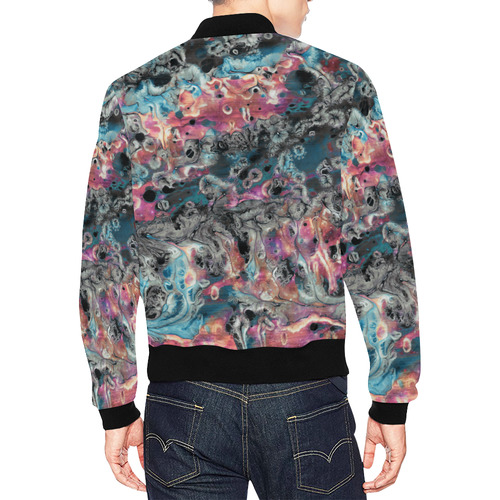 Acryl Paint Flowing Brushe Strokes Cyan Salmon Bla All Over Print Bomber Jacket for Men (Model H19)