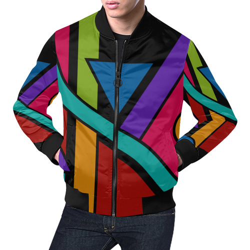 Colored Geometric Art Stripes Triangles Dots All Over Print Bomber Jacket for Men (Model H19)
