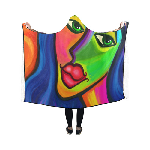 Abstract Fauvist Female Portrait Hooded Blanket 50''x40''