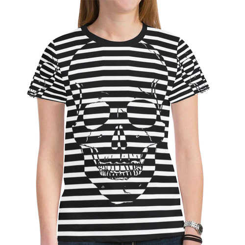 Awesome Skull Black & White New All Over Print T-shirt for Women (Model T45)