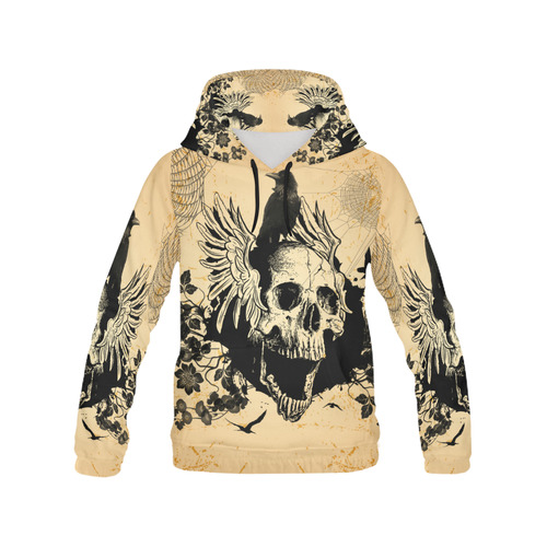 Awesome skull with crow All Over Print Hoodie for Men/Large Size (USA Size) (Model H13)