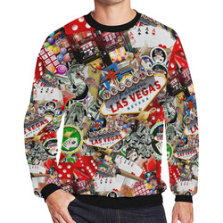 Las Vegas Icons - Gamblers Delight Men's Oversized Fleece Crew Sweatshirt/Large Size(Model H18)