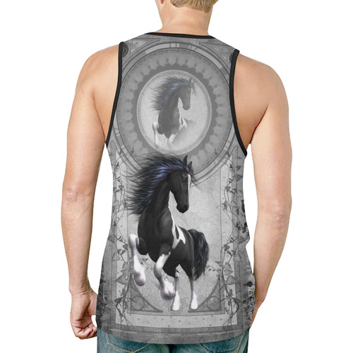 Awesome horse in black and white with flowers New All Over Print Tank Top for Men (Model T46)