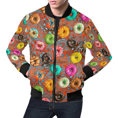 Colorful Yummy Donuts Hearts Ornaments Pattern All Over Print Bomber Jacket for Men (Model H19)