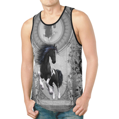 Awesome horse in black and white with flowers New All Over Print Tank Top for Men (Model T46)