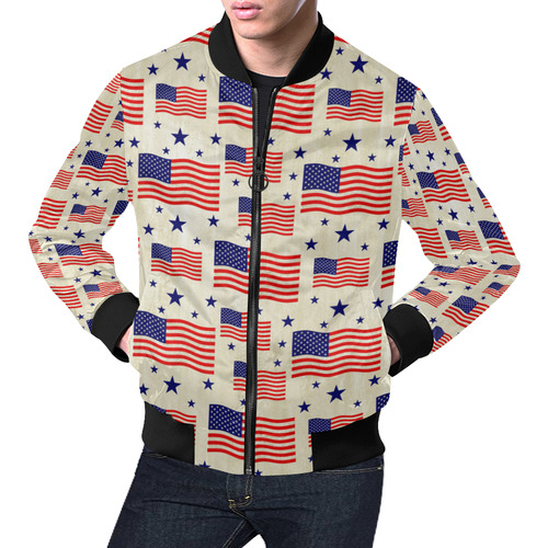 Flag Of The USA grungy style Pattern All Over Print Bomber Jacket for Men (Model H19)