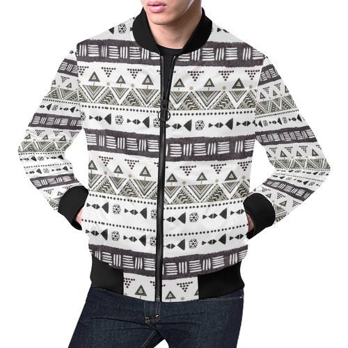 Native American Ornaments Watercolor Pattern Brown All Over Print Bomber Jacket for Men (Model H19)