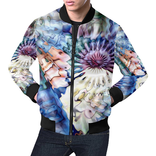 Magic Waves Ripples Blue Lilac Cream All Over Print Bomber Jacket for Men (Model H19)