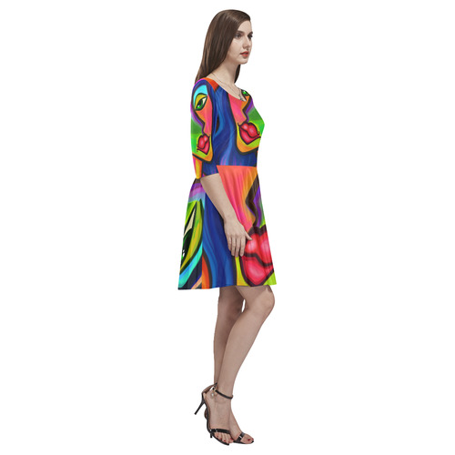 Abstract Fauvist Female Portrait Tethys Half-Sleeve Skater Dress(Model D20)