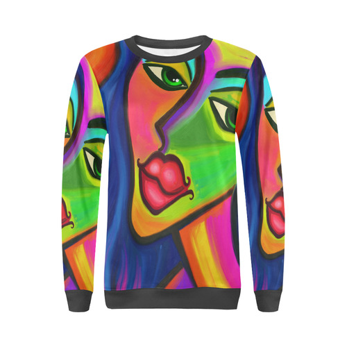 Abstract Fauvist Female Portrait All Over Print Crewneck Sweatshirt for Women (Model H18)