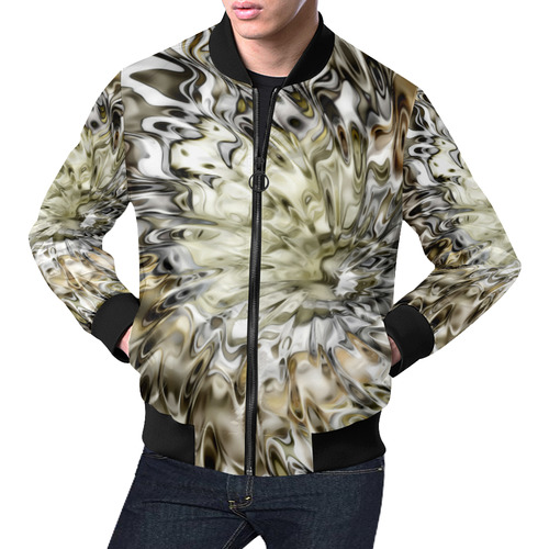 MAGIC SWIRL RIPPLES black brown cream All Over Print Bomber Jacket for Men (Model H19)