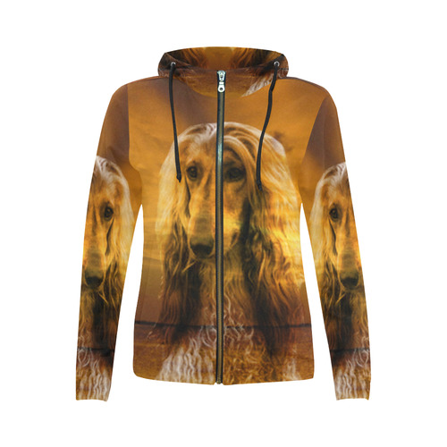 Dog Afghan Hound All Over Print Full Zip Hoodie for Women (Model H14)