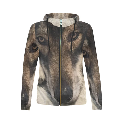 Dog German Shepherd All Over Print Full Zip Hoodie for Women (Model H14)
