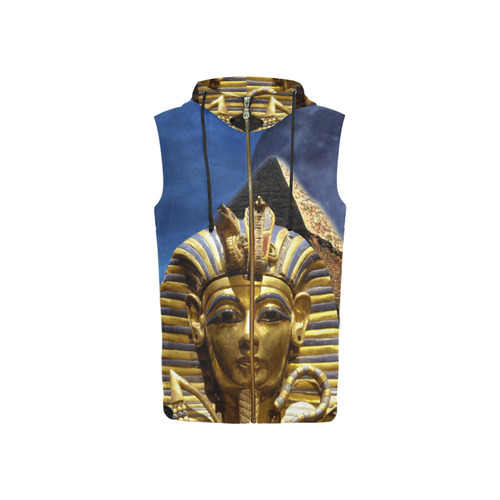 King Tut and Pyramid All Over Print Sleeveless Zip Up Hoodie for Women (Model H16)
