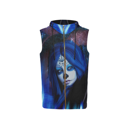 Sugar Skull Girl All Over Print Sleeveless Zip Up Hoodie for Women (Model H16)