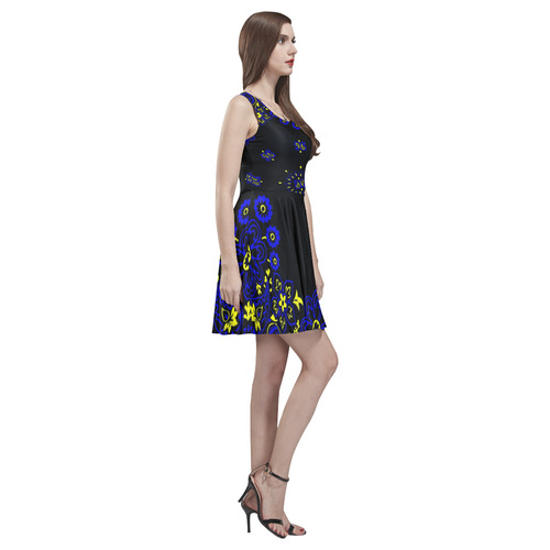 blue yellow bandana version 3 Thea Sleeveless Skater Dress(Model D19)