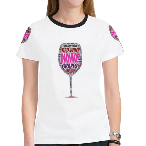 Womens T-Shirt Short Sleeve White S, M, L, XL Red White Wine New All Over Print T-shirt for Women (Model T45)