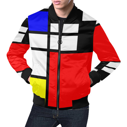 Mosaic DE STIJL Style black yellow red blue All Over Print Bomber Jacket for Men (Model H19)