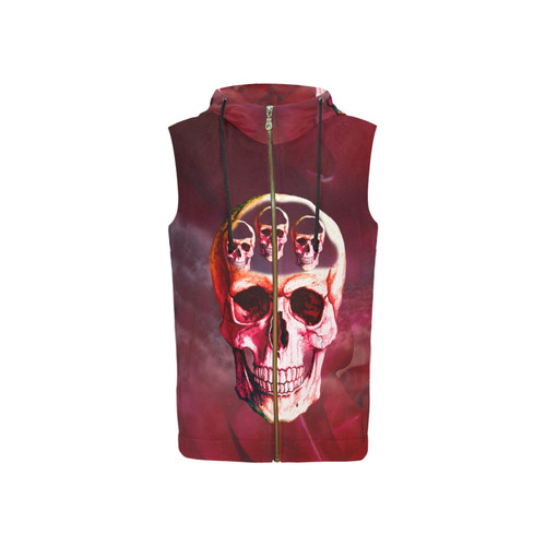 Funny Skull All Over Print Sleeveless Zip Up Hoodie for Women (Model H16)